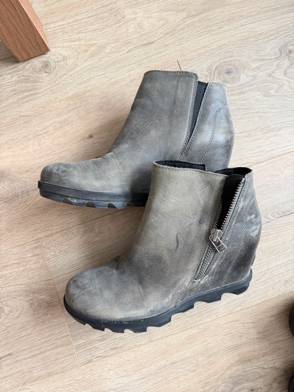 Sorel Gray Wedge Ankle Booties with Side Zip